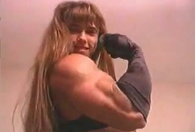 Old School DH Flexing her Massive Biceps in Black